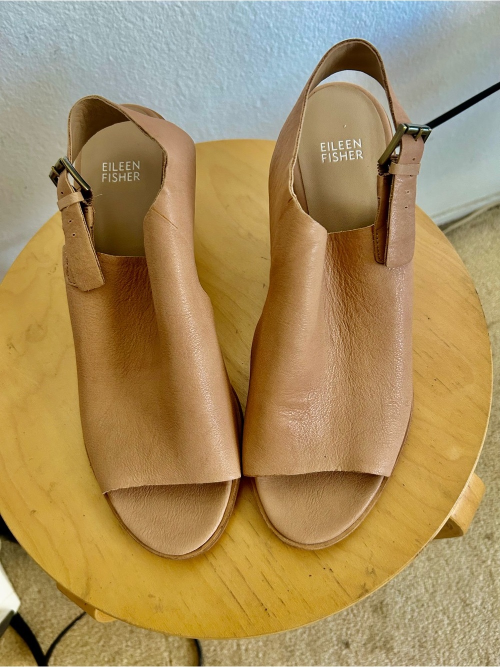 Eileen Fisher Tan Leather Open-Toe Slingback Mules